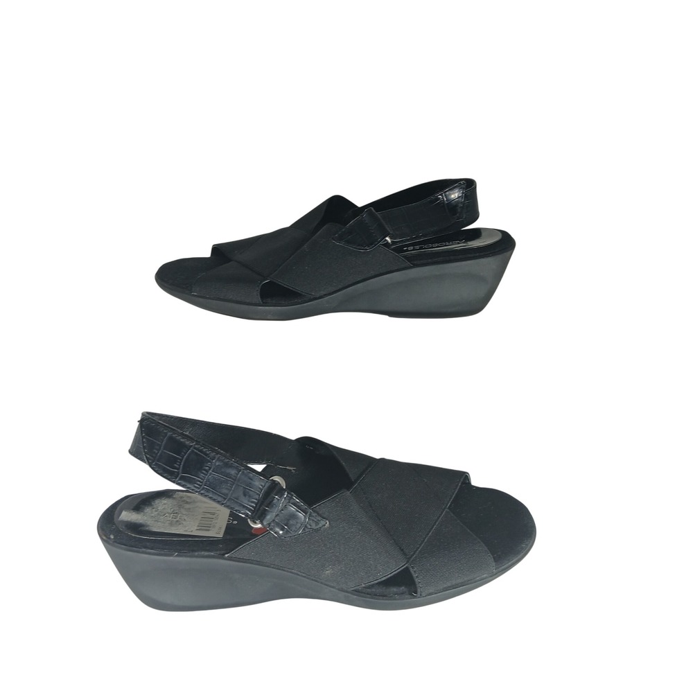 Aerosoles Badlands Wedge Sandals 7.5 Black Faux Croc Slingback Comfort Shoes